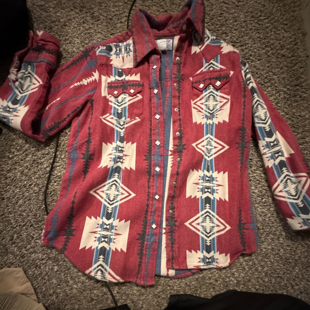 Flannel native print pearl snap